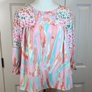 Umgee Pastel Abstract Print Blouse